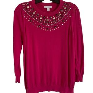 Charter Club Pink Embellished Crew Neck Long Sleeve Top sweater size Large